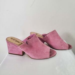 Sam Edelman Rheta Block Heel Suede Mules Sandals Dusty Rose Pink Leather
